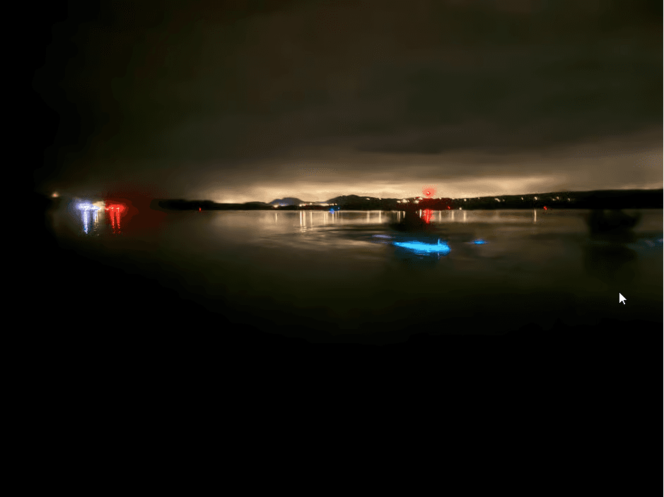 Transparentes Kanu in der Biolumineszenzbucht in Vieques - Dominican Republic