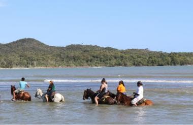 Beach horse back riding with countryside